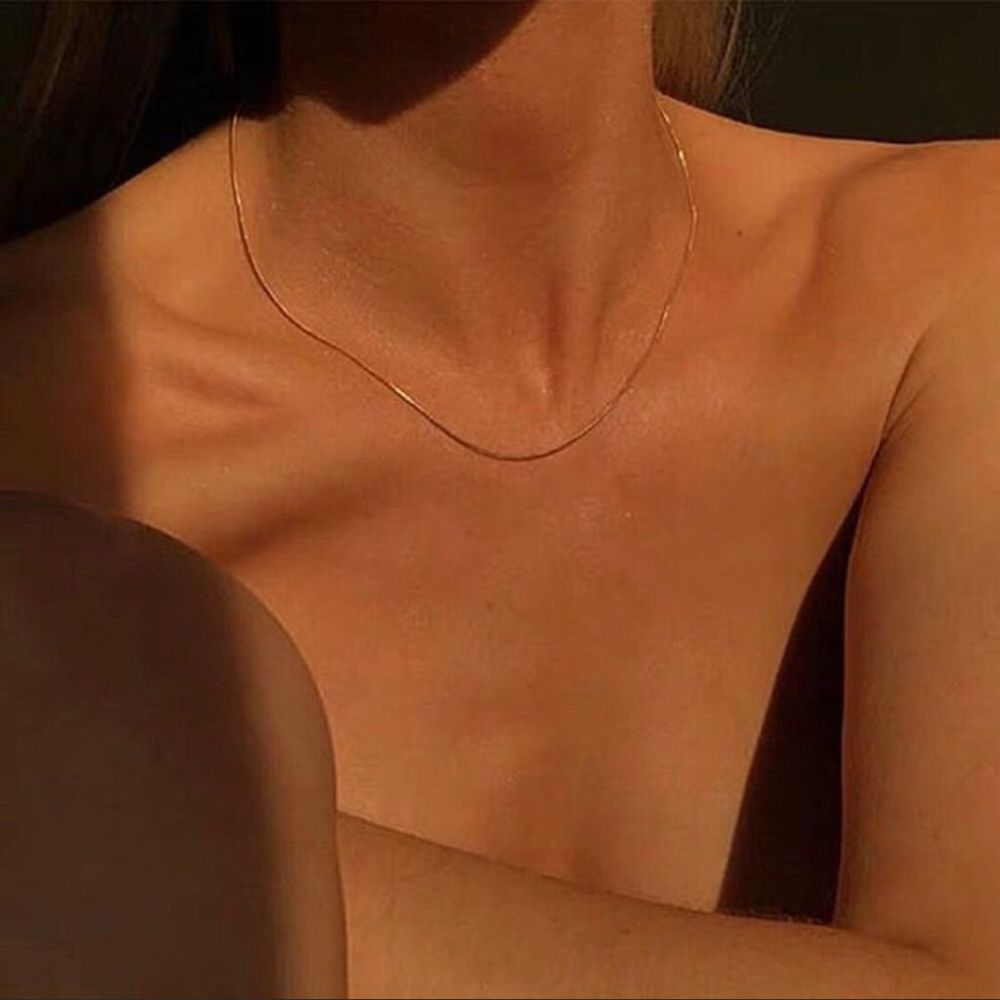18K Gold Plated Snake 1mm Chain Herringbone Necklace